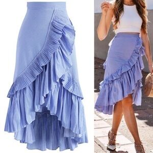Chicwish Blue High Low Ruffle Skirt